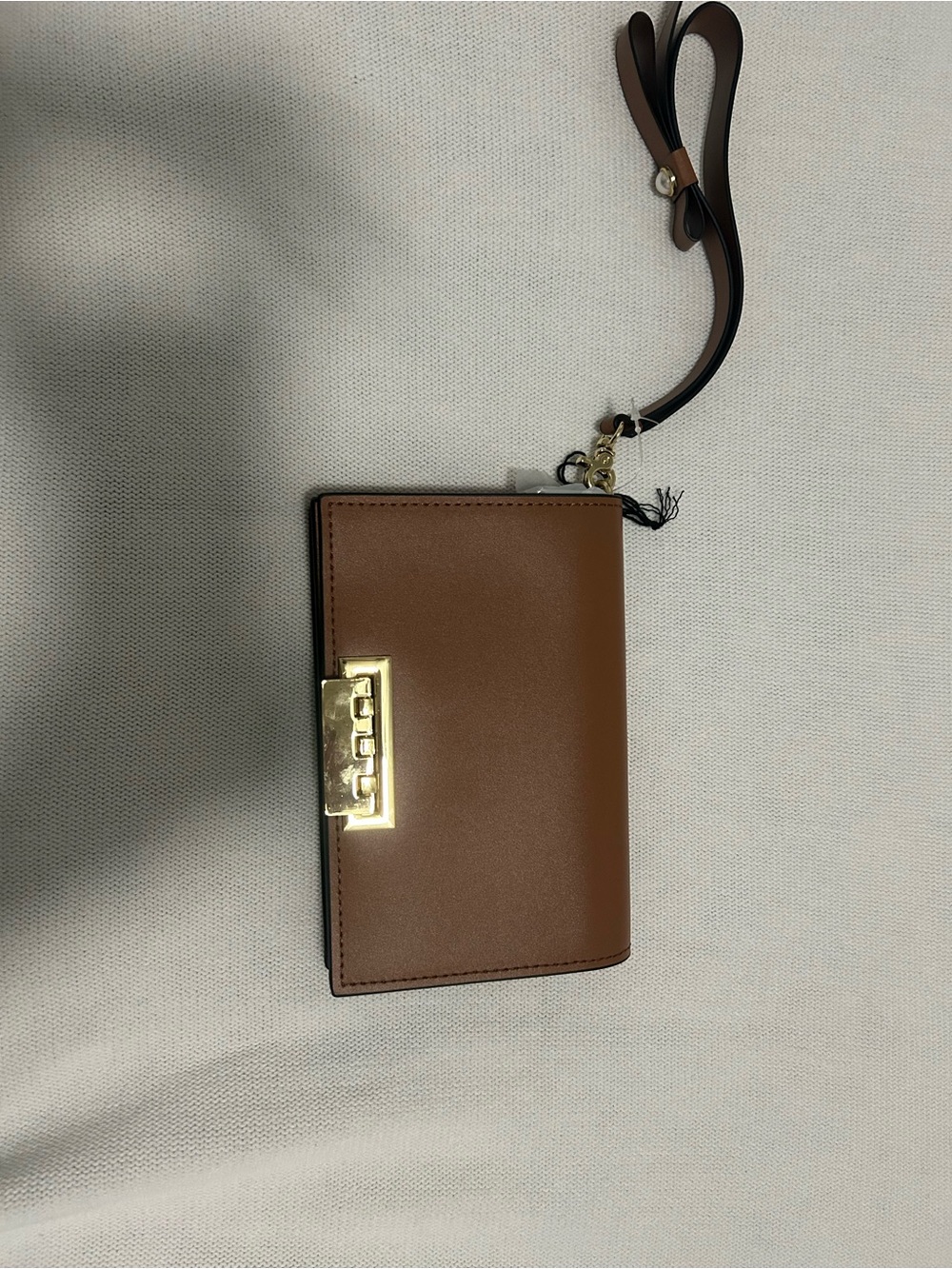 Zac Posen Brown Leather Wristlet Clutch with Gold Hardware